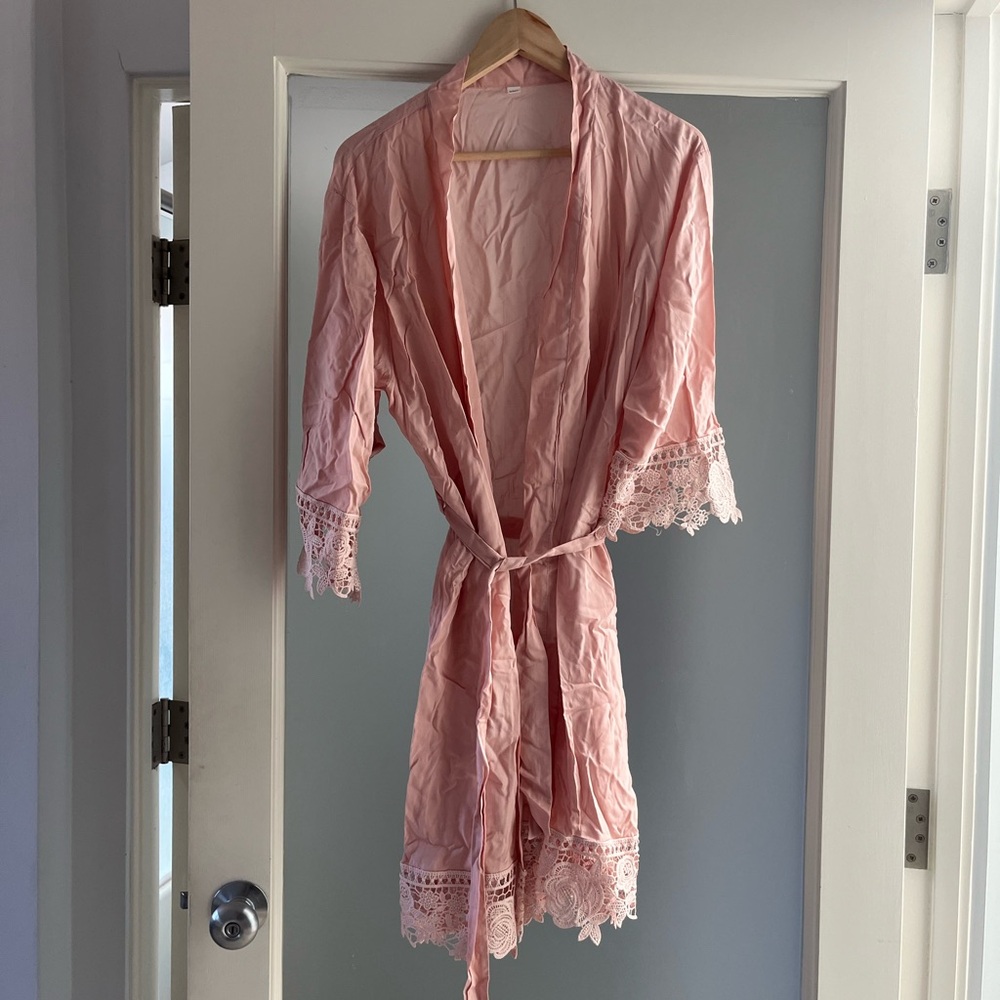 Pink Lace Trim Robe